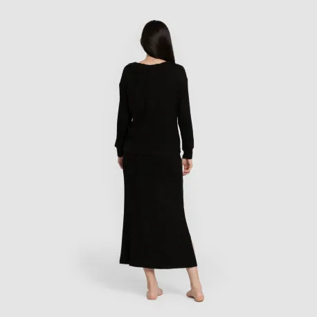 Saia midi canelada de poliamida feminina