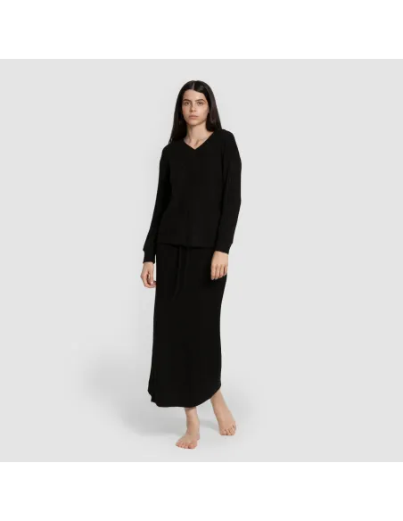 Saia midi canelada de poliamida feminina