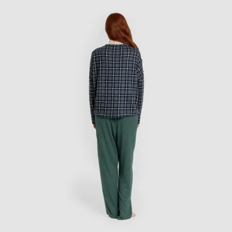 Pijama comprido Secret mulher Cuadro Ruz verde