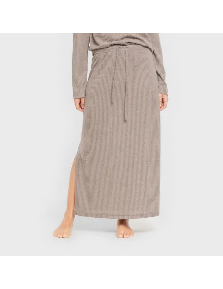 Saia midi canelada feminina