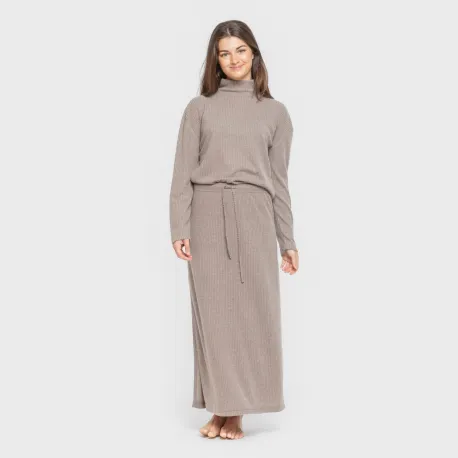 Saia midi canelada feminina