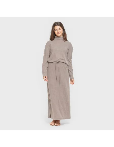 Saia midi canelada feminina