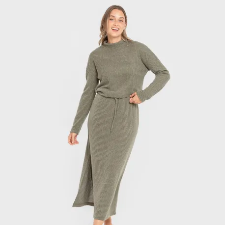 Saia midi canelada feminina