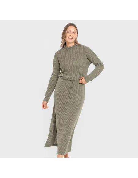 Saia midi canelada feminina