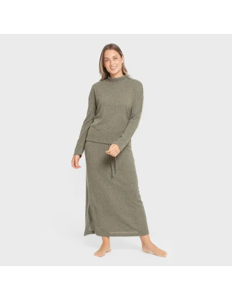 Saia midi canelada feminina