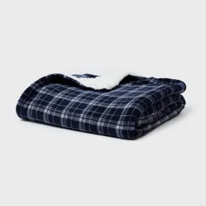 Manta sherpa Cuadro Brais azul marino