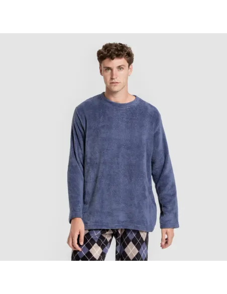 Pijama coral homem Cuadro Roldan azul