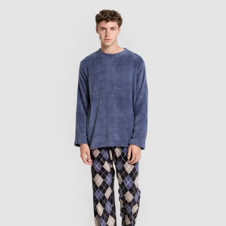 Pijama coral homem Cuadro Roldan azul