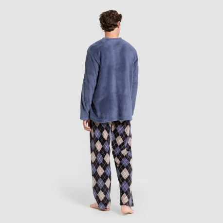Pijama coral homem Cuadro Roldan azul