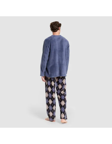 Pijama coral homem Cuadro Roldan azul