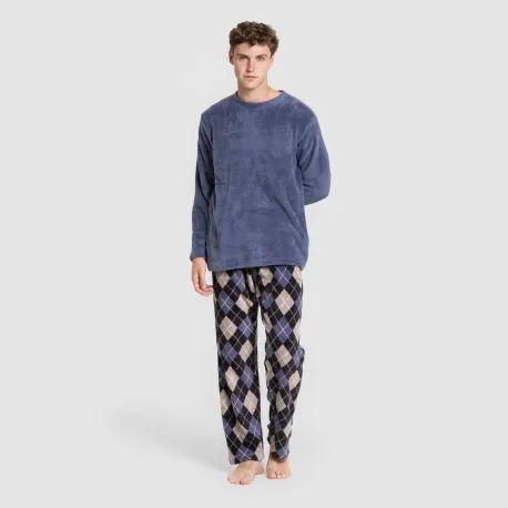 Pijama coral homem Cuadro Roldan azul