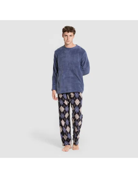 Pijama coral homem Cuadro Roldan azul
