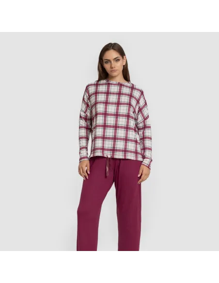 Pijama comprido Secret mujer Cuadro Dalis bordeaux