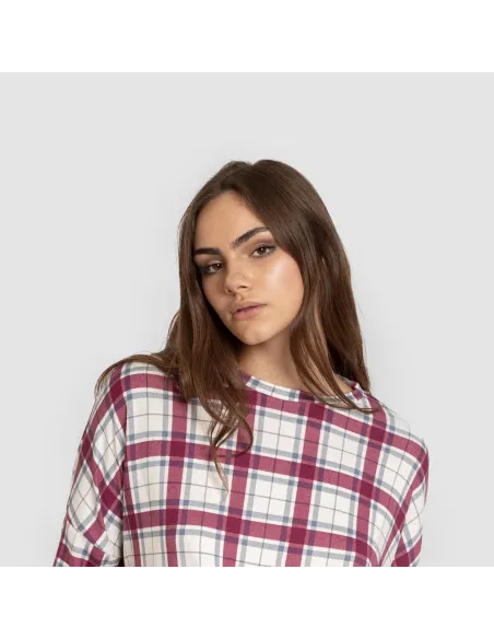 Pijama comprido Secret mujer Cuadro Dalis bordeaux