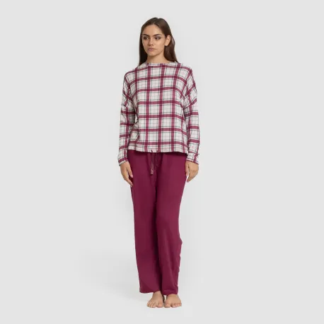 Pijama comprido Secret mujer Cuadro Dalis bordeaux