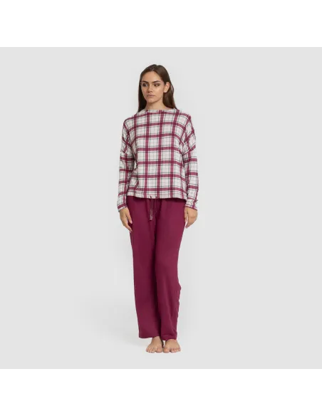 Pijama comprido Secret mujer Cuadro Dalis bordeaux