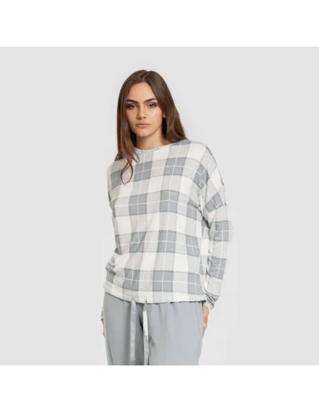 Pijama comprido Secret mulher Cuadro Guima azul indigo Pijama comprido Secret mulher Cuadro Guima azul indigo