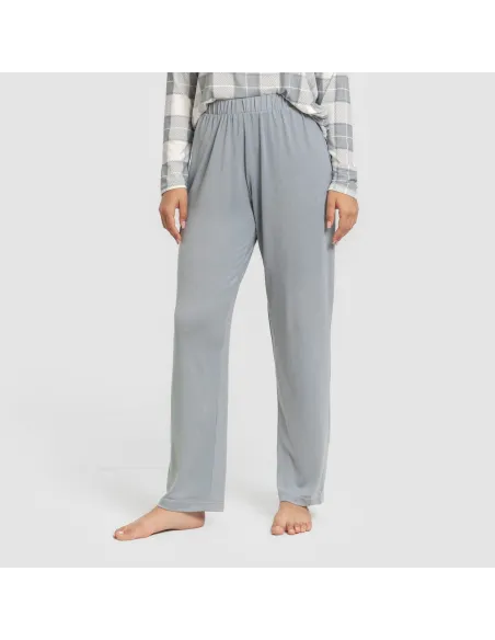 Pijama comprido Secret mulher Cuadro Guima azul indigo Pijama comprido Secret mulher Cuadro Guima azul indigo