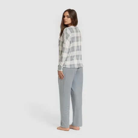 Pijama comprido Secret mulher Cuadro Guima azul indigo