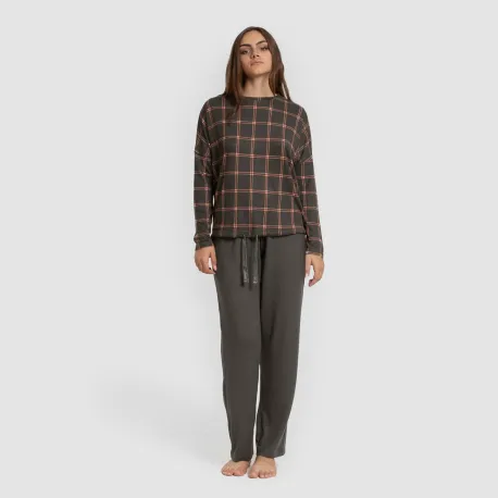 Pijama comprido Secret mulher Cuadro Nelby verde caça