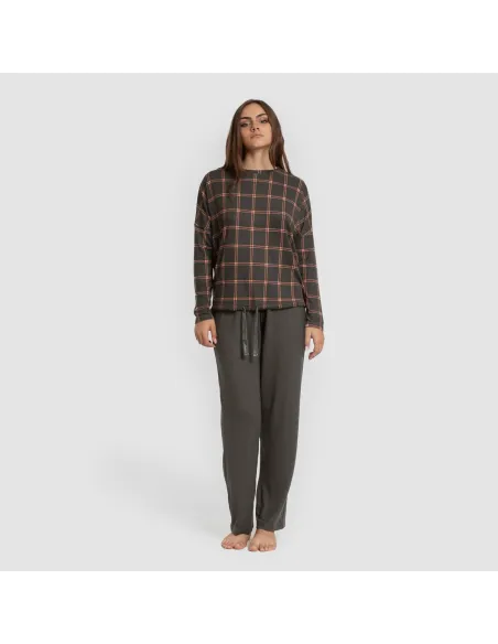 Pijama comprido Secret mulher Cuadro Nelby verde caça