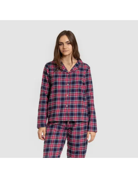 Pijama franela com lapela mulher Cuadro Hemerito azul Pijama franela com lapela mulher Cuadro Hemerito azul