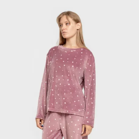 Pijama veludo super soft mulher Ambarina malva rosa