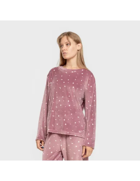Pijama veludo super soft mulher Ambarina malva rosa Pijama veludo super soft mulher Ambarina malva rosa