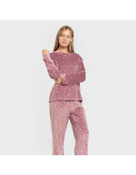 Pijama veludo super soft mulher Ambarina malva rosa Pijama veludo super soft mulher Ambarina malva rosa