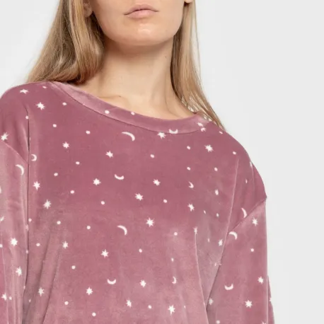 Pijama veludo super soft mulher Ambarina malva rosa