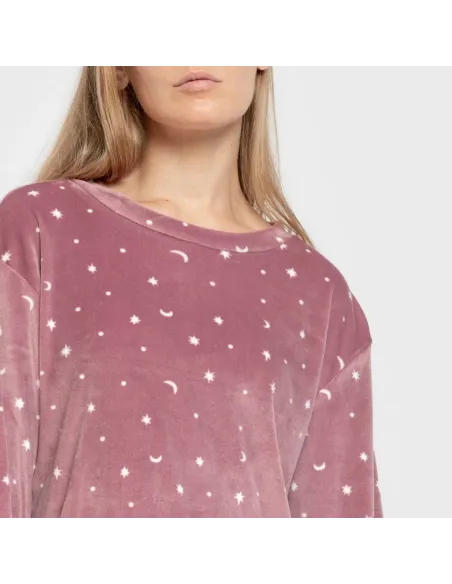 Pijama veludo super soft mulher Ambarina malva rosa Pijama veludo super soft mulher Ambarina malva rosa