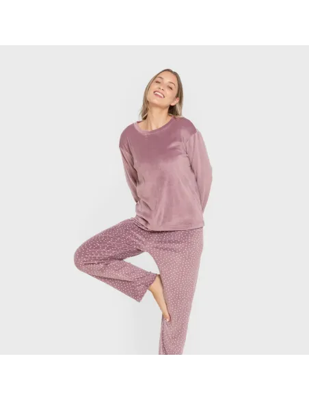 Pijama veludo super soft mulher Lolenda berinjela Pijama veludo super soft mulher Lolenda berinjela