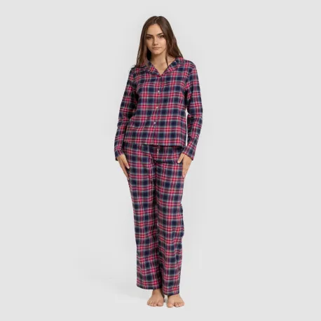 Pijama franela com lapela mulher Cuadro Hemerito azul