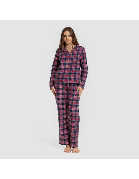 Pijama franela com lapela mulher Cuadro Hemerito azul Pijama franela com lapela mulher Cuadro Hemerito azul