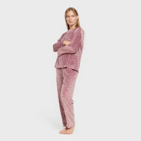 Pijama veludo super soft mulher Ambarina malva rosa