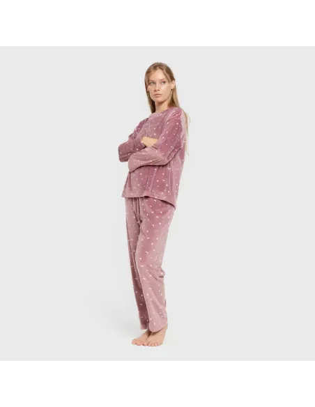 Pijama veludo super soft mulher Ambarina malva rosa Pijama veludo super soft mulher Ambarina malva rosa