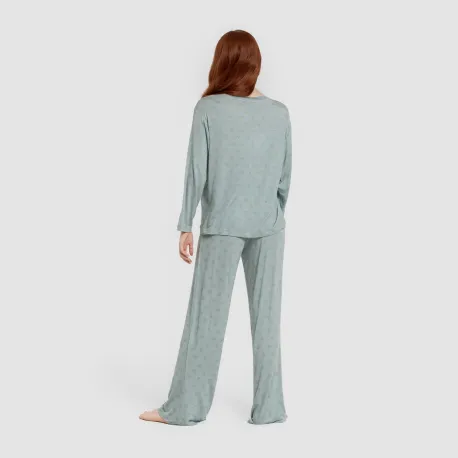 Pijama comprido viscosa mulhe Spring azul agua