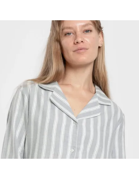 Pijama franela com lapela mulher Raya Marsella verde azulado Pijama franela com lapela mulher Raya Marsella verde azulado