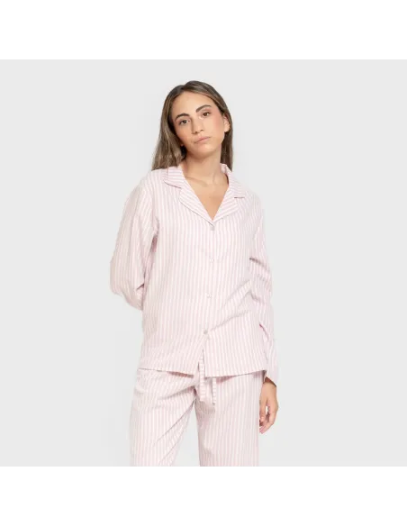 Pijama franela com lapela mulher Raya Ceballos rosa Pijama franela com lapela mulher Raya Ceballos rosa