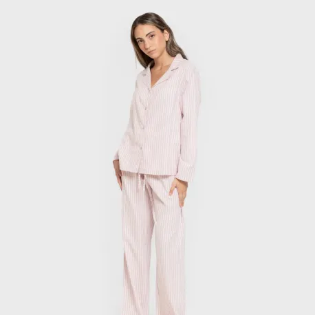 Pijama franela com lapela mulher Raya Ceballos rosa