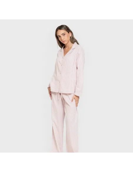 Pijama franela com lapela mulher Raya Ceballos rosa Pijama franela com lapela mulher Raya Ceballos rosa
