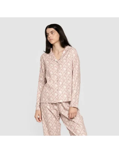 Pijama franela com lapela mulher Amira rosa Pijama franela com lapela mulher Amira rosa