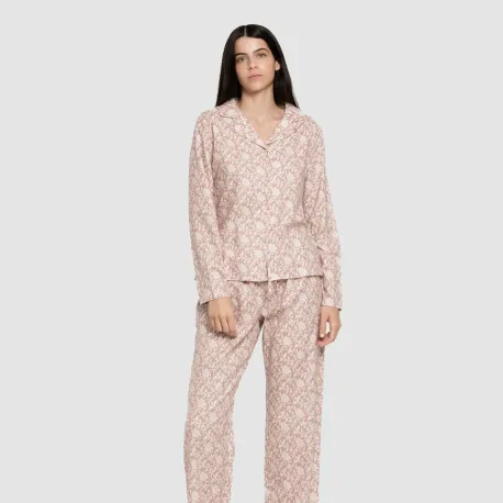 Pijama franela com lapela mulher Amira rosa