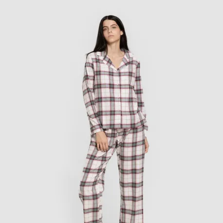 Pijama franela com lapela mulher Cuadro Fiorile verde