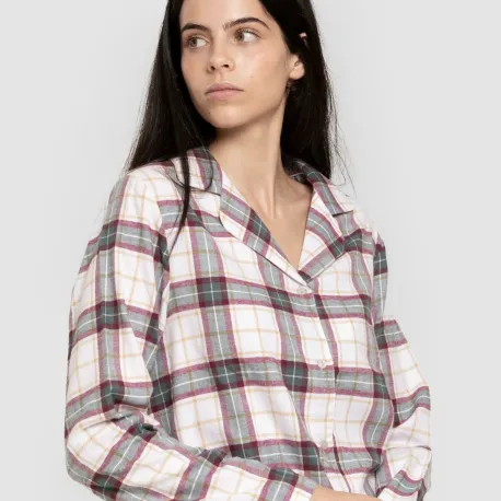 Pijama franela com lapela mulher Cuadro Fiorile verde