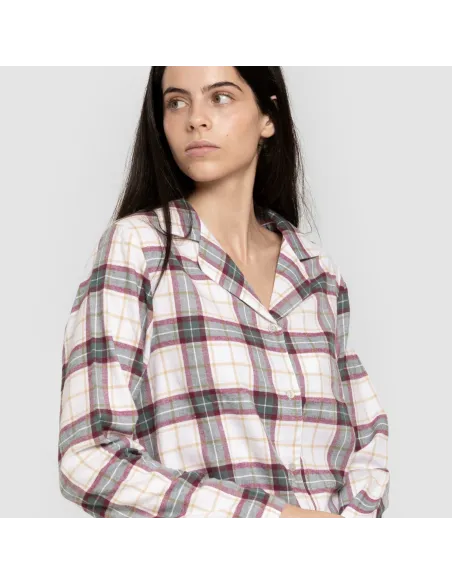 Pijama franela com lapela mulher Cuadro Fiorile verde Pijama franela com lapela mulher Cuadro Fiorile verde