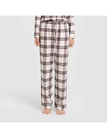 Pijama franela com lapela mulher Cuadro Fiorile verde Pijama franela com lapela mulher Cuadro Fiorile verde