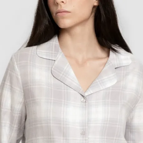 Pijama franela com lapela mulher Cuadro Portland celeste