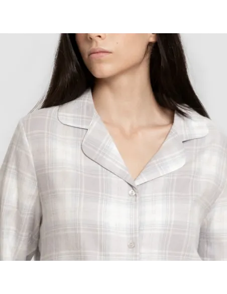 Pijama franela com lapela mulher Cuadro Portland celeste Pijama franela com lapela mulher Cuadro Portland celeste