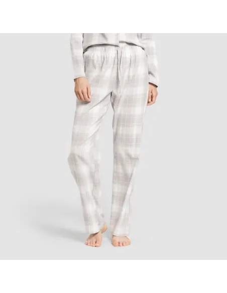 Pijama franela com lapela mulher Cuadro Portland celeste Pijama franela com lapela mulher Cuadro Portland celeste